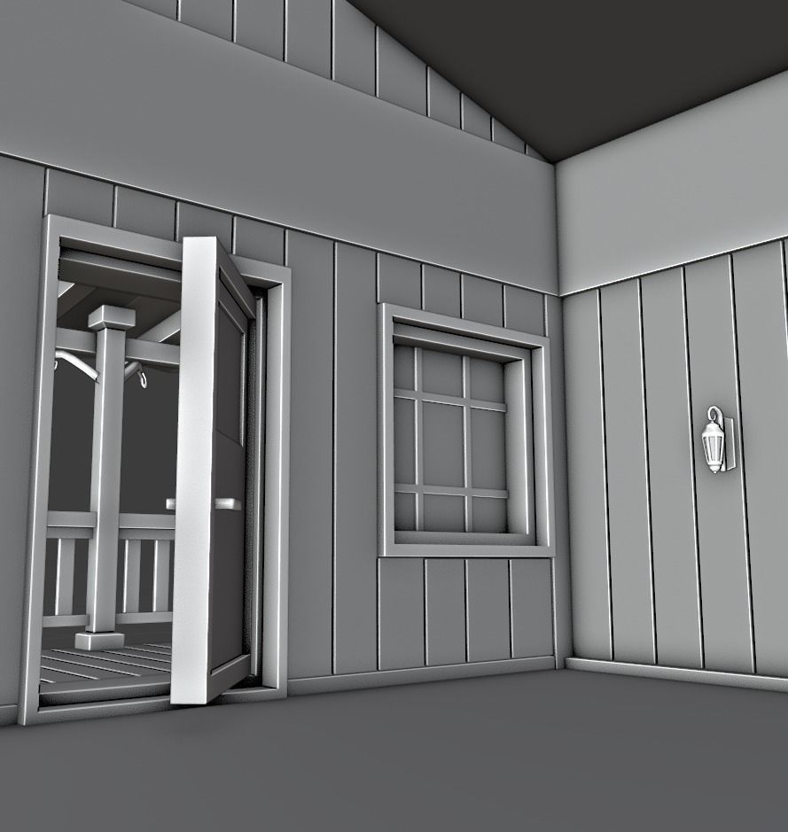 Enterable Vintage West Hotel House  Low-poly 3D model_14