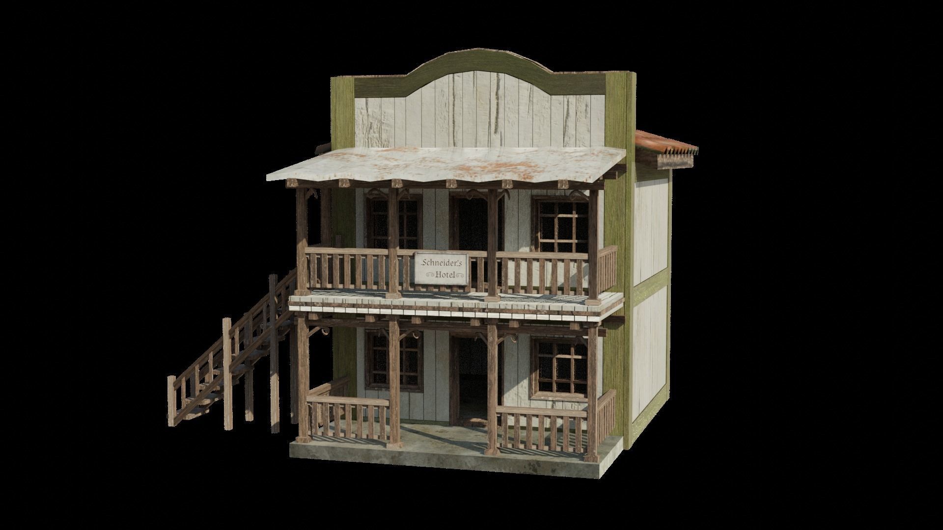 Enterable Vintage West Hotel House  Low-poly 3D model_8