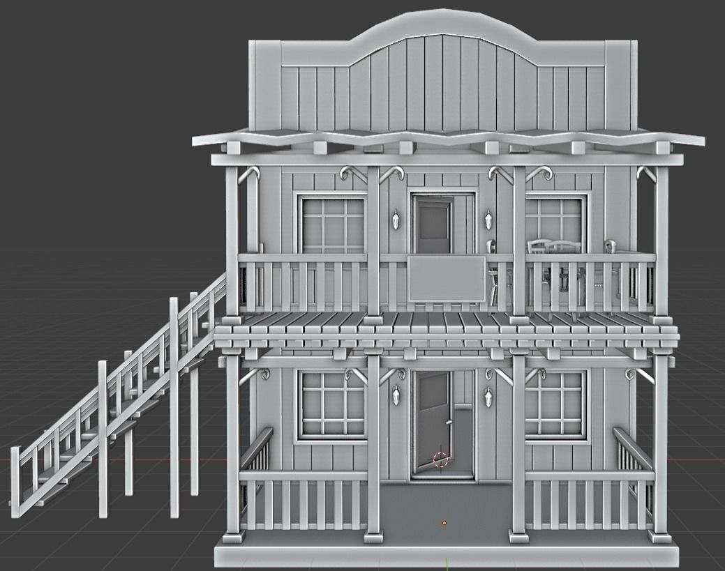 Enterable Vintage West Hotel House  Low-poly 3D model_12