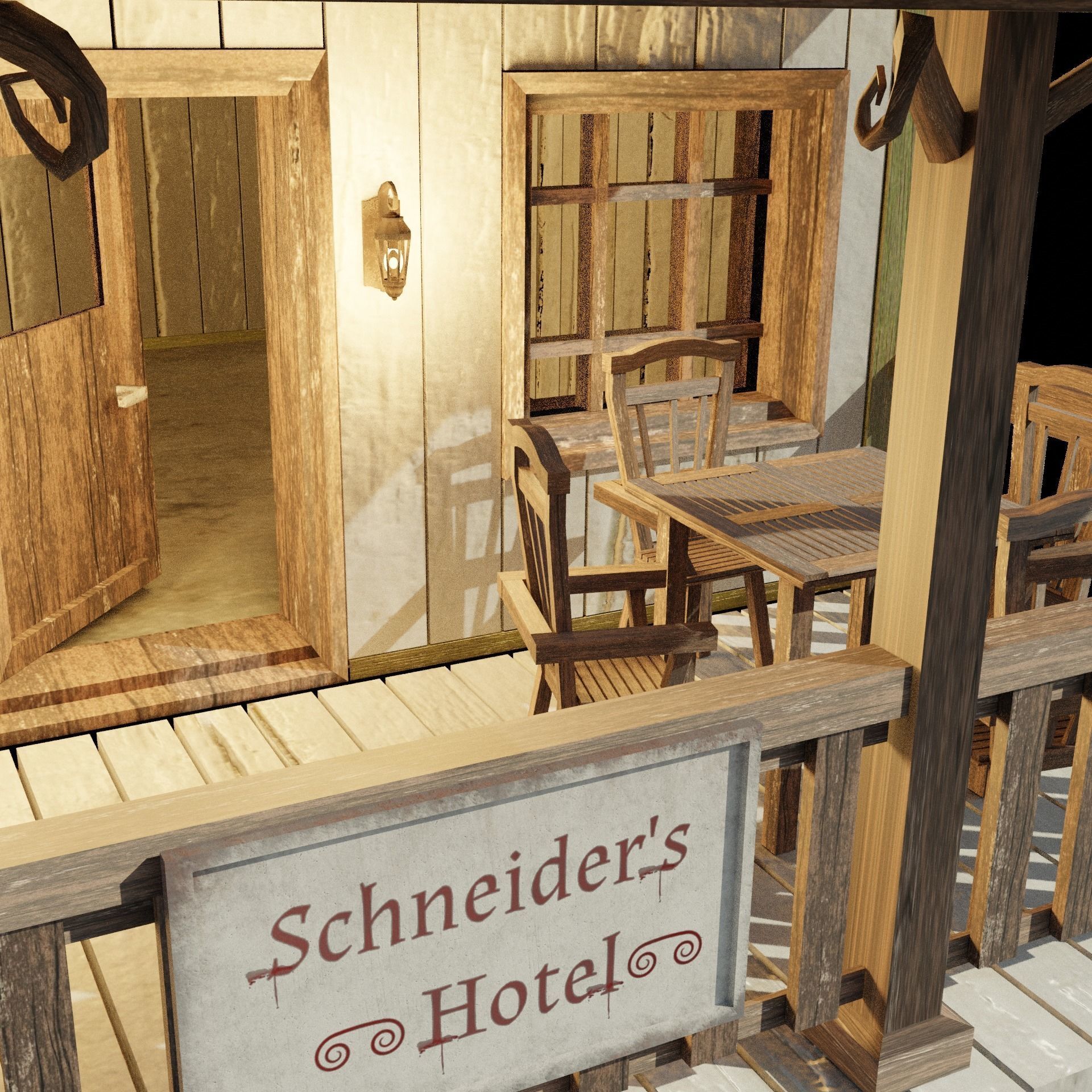 Enterable Vintage West Hotel House  Low-poly 3D model_5