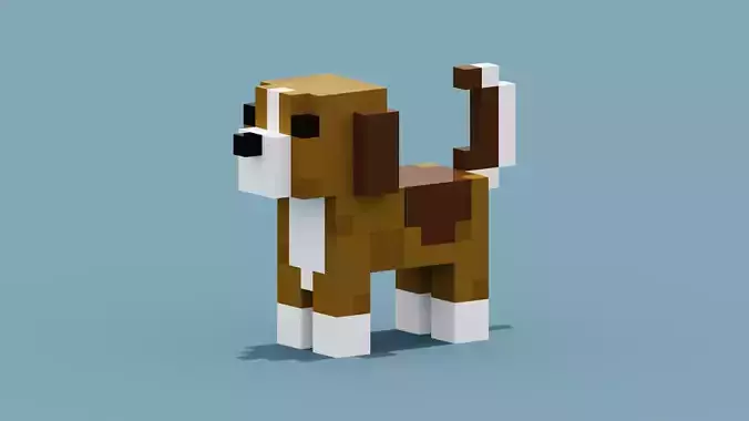 Voxel Dog Low-poly 3D model