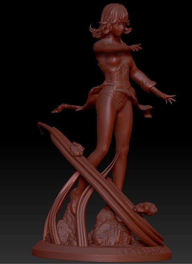 tatsumaki statue of woman holding sword 3D print model_11