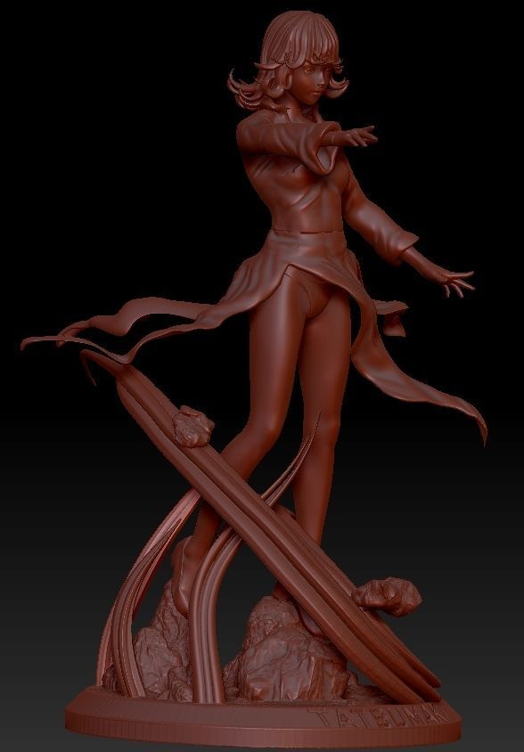 tatsumaki statue of woman holding sword 3D print model_9