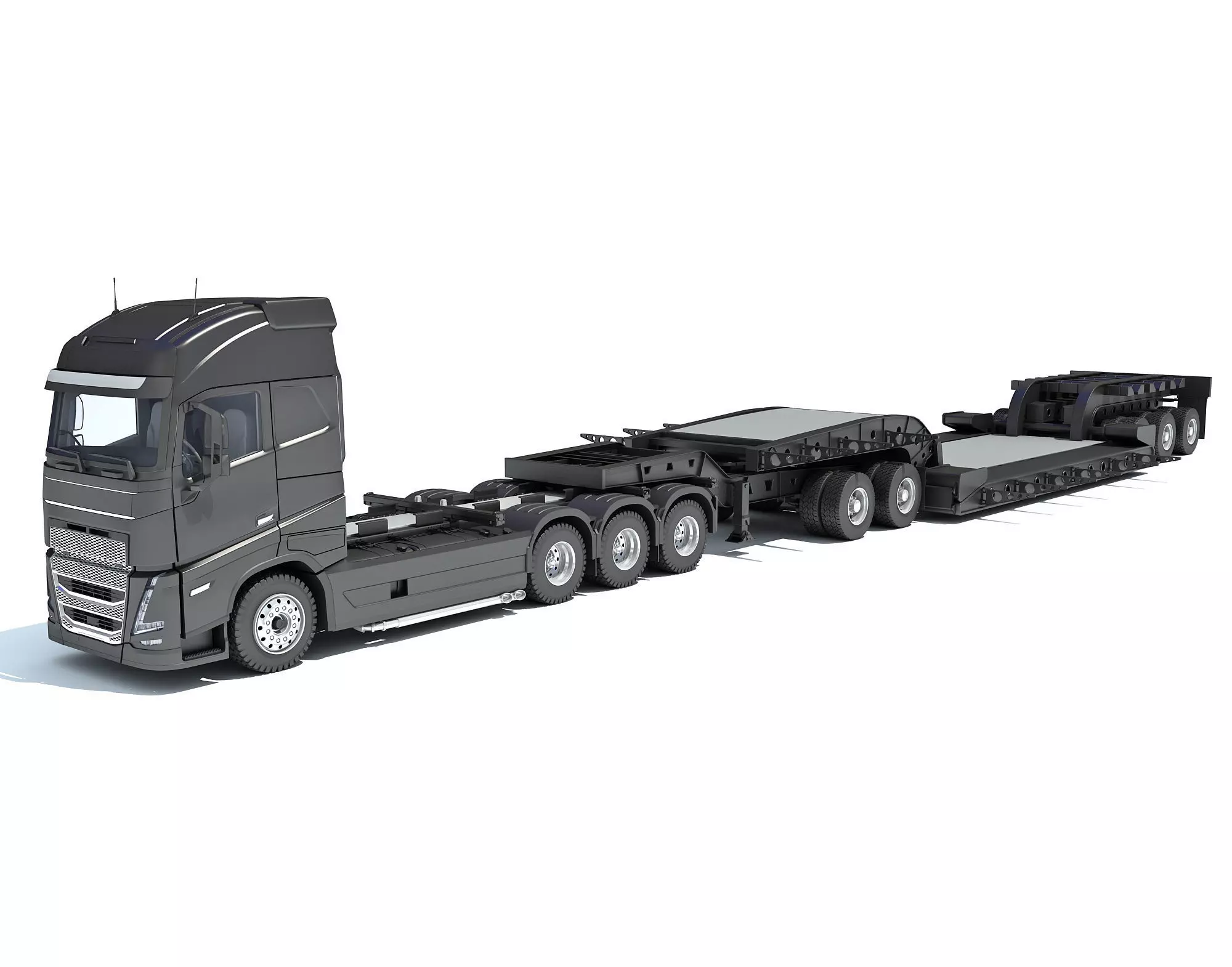 Truck with Lowboy Trailer 3D model