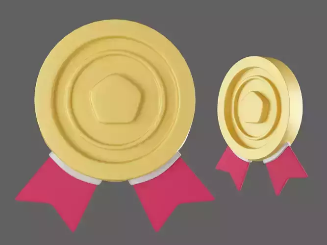 3D Medal Gold ribbon red