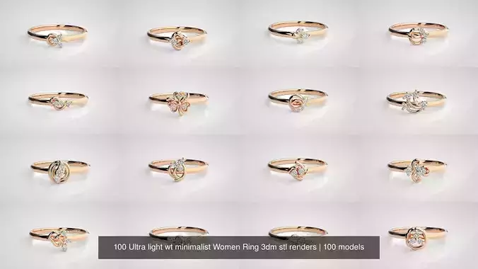 100 Ultra light wt minimalist Women Ring 3dm stl renders 3D Model Collection