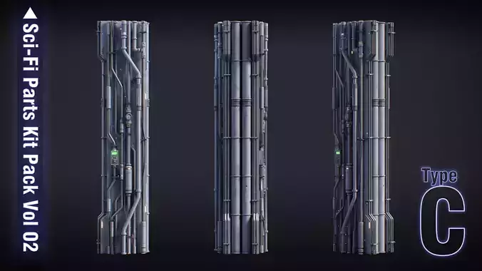 Sci-Fi Parts Kit Pack Vol 02 C-PBR Low-poly 3D model