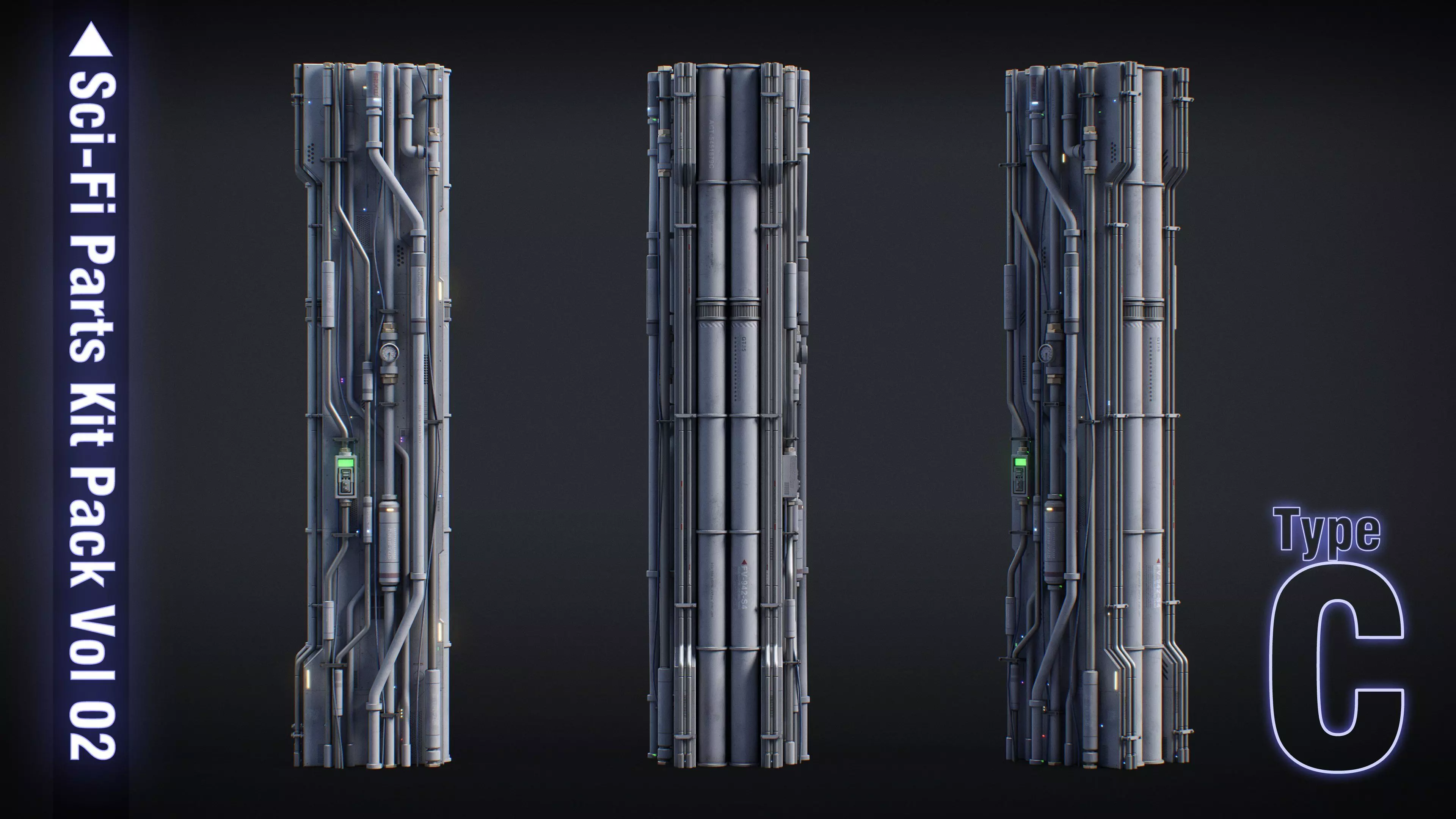 Sci-Fi Parts Kit Pack Vol 02 C-PBR Low-poly 3D model_0