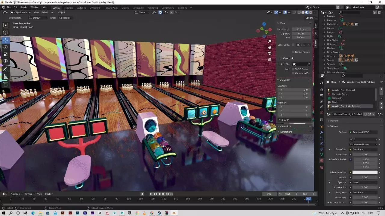 Bowling Alley Low-poly 3D model_0