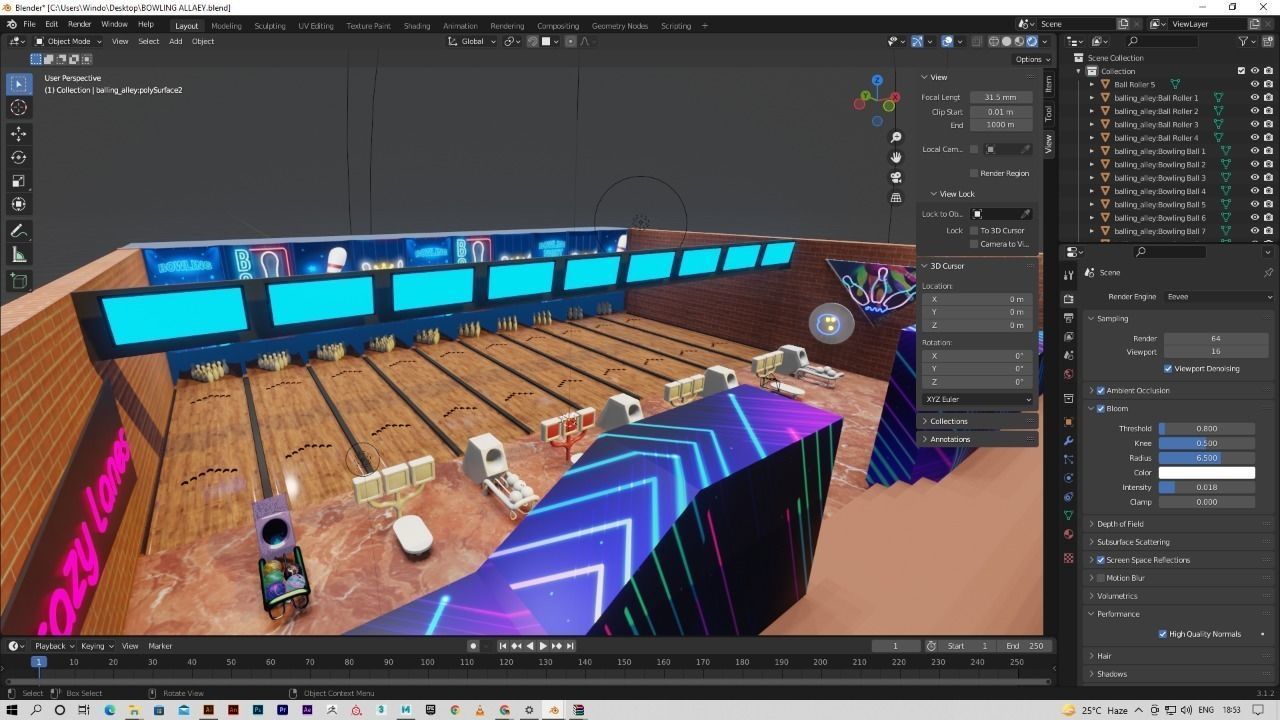Bowling Alley Low-poly 3D model_3