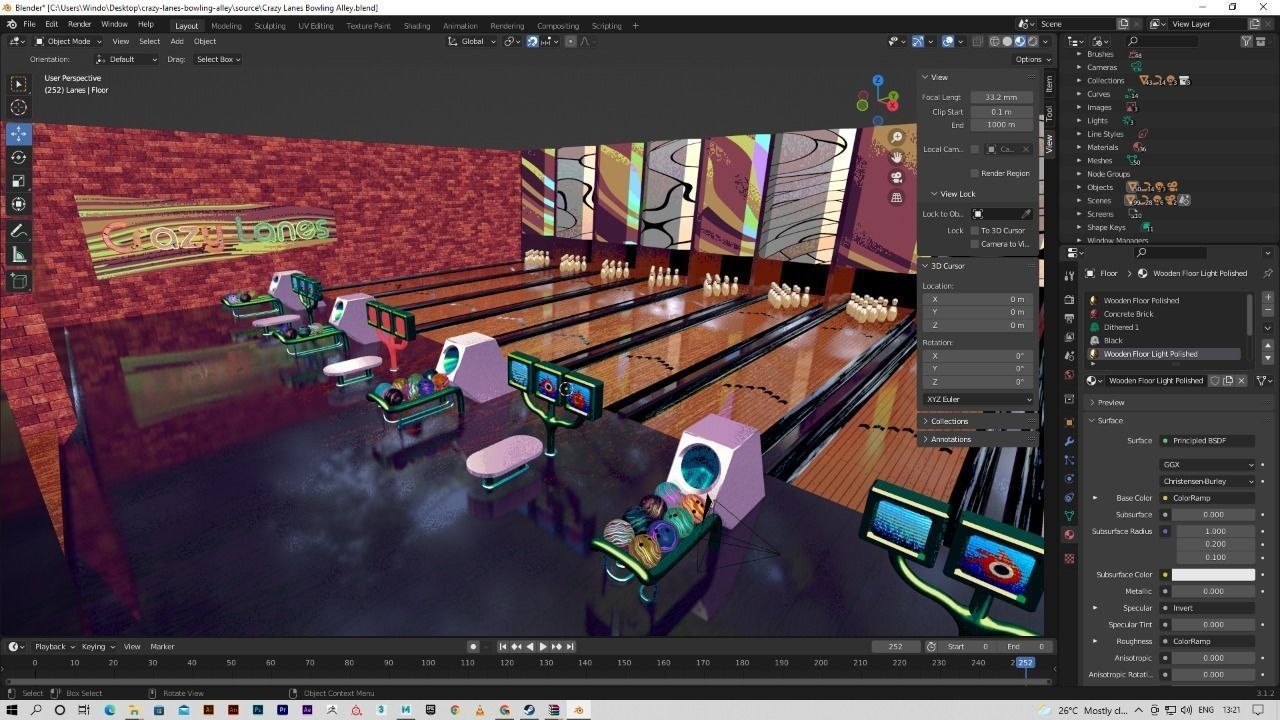 Bowling Alley Low-poly 3D model_1
