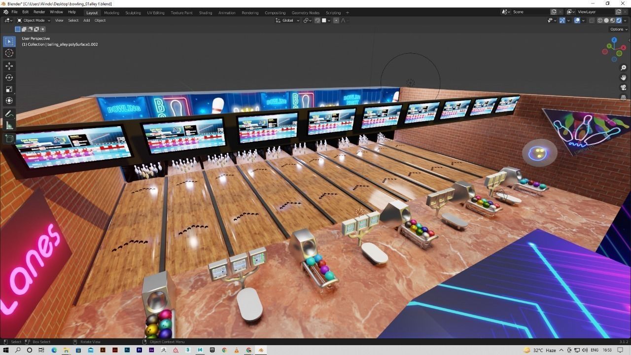 Bowling Alley Low-poly 3D model_4