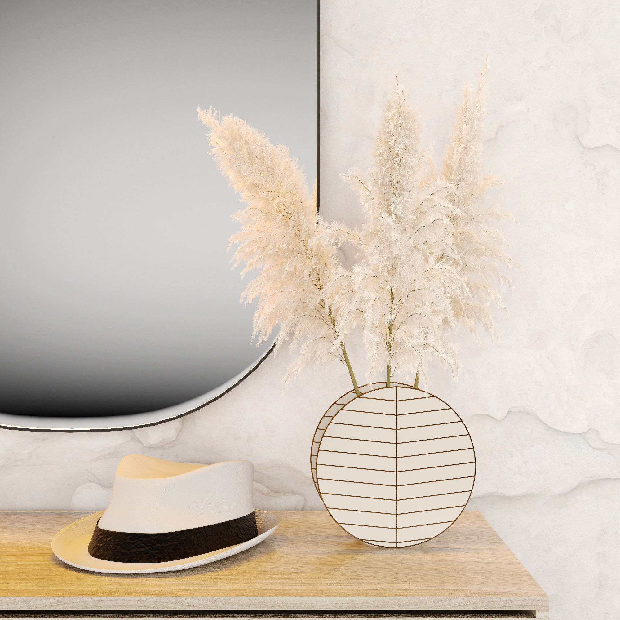 Hallway wardrobe with mirror and clothes hanging in it 3D model_4