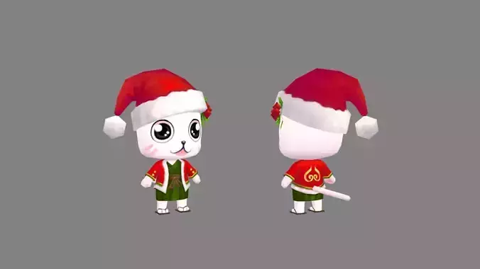 Cartoon Christmas Cat Mascot - White