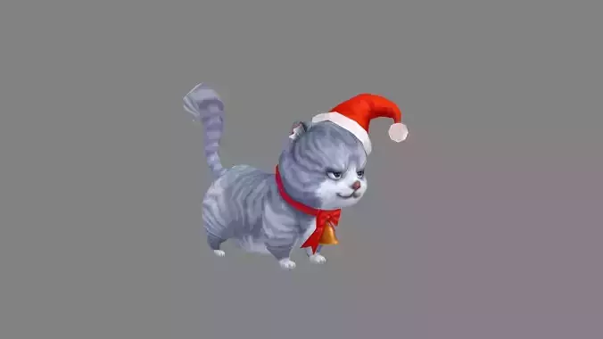 cartoon christmas fat cat - grey