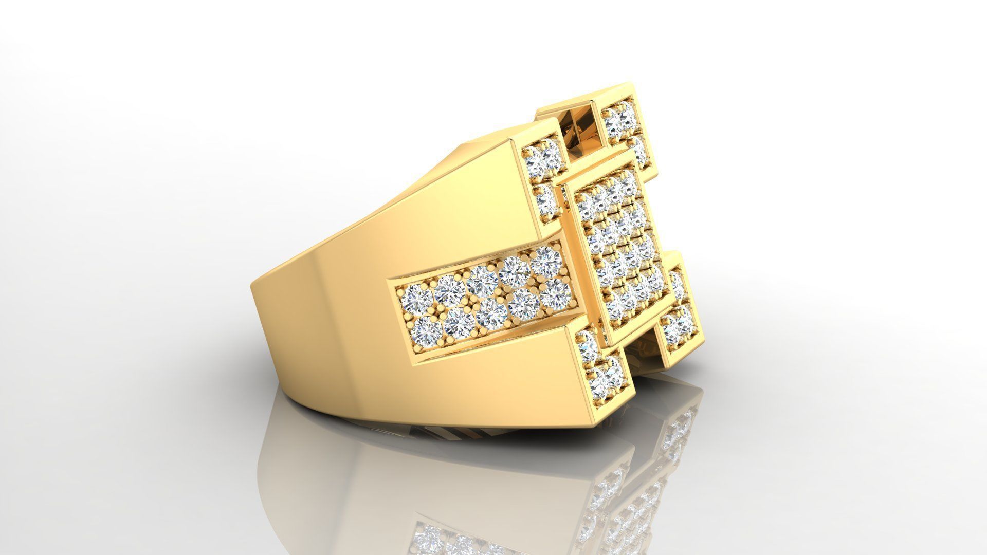 Ring M32 Mens luxury ring with gem 3D print model_10