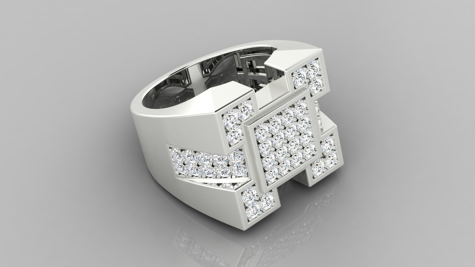 Ring M32 Mens luxury ring with gem 3D print model_25