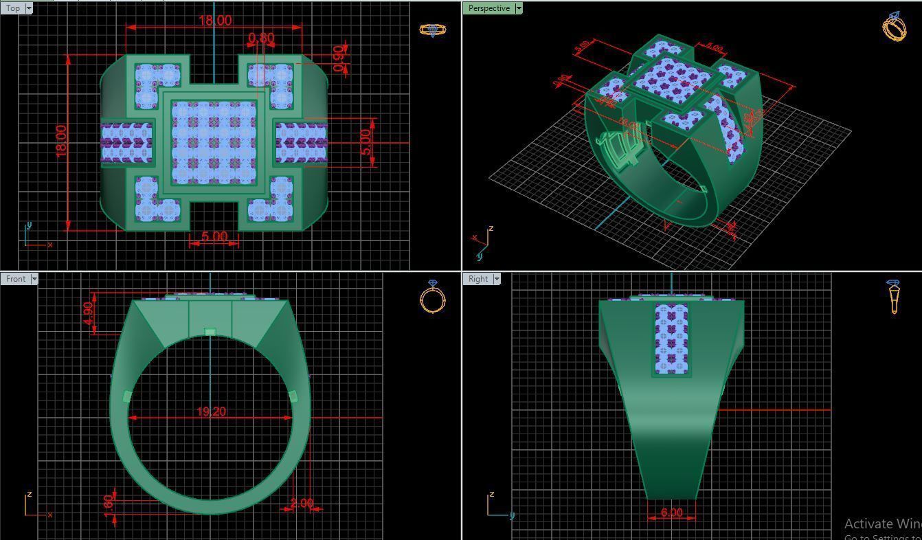 Ring M32 Mens luxury ring with gem 3D print model_30