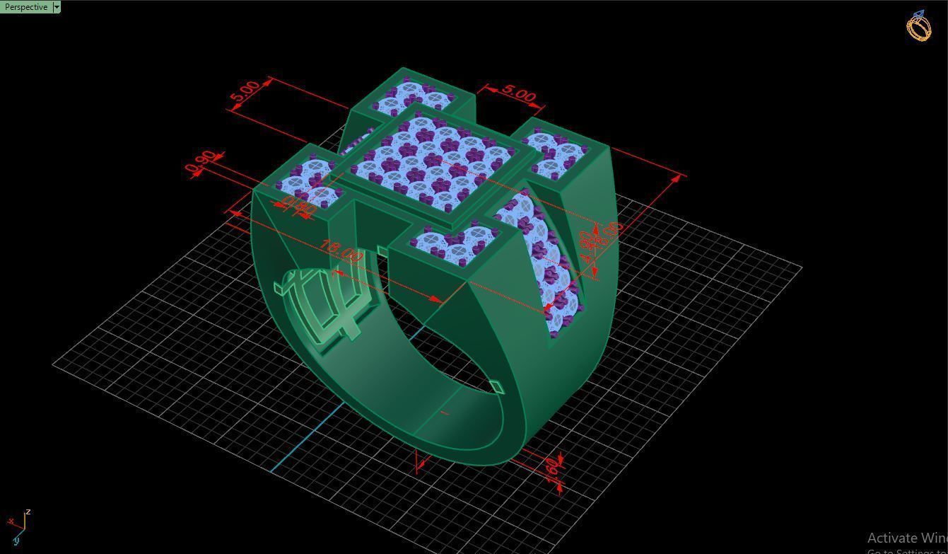 Ring M32 Mens luxury ring with gem 3D print model_34