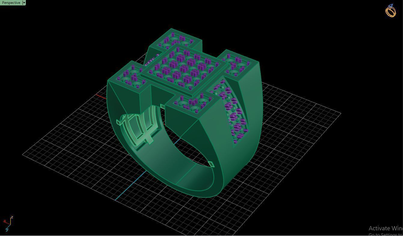 Ring M32 Mens luxury ring with gem 3D print model_40