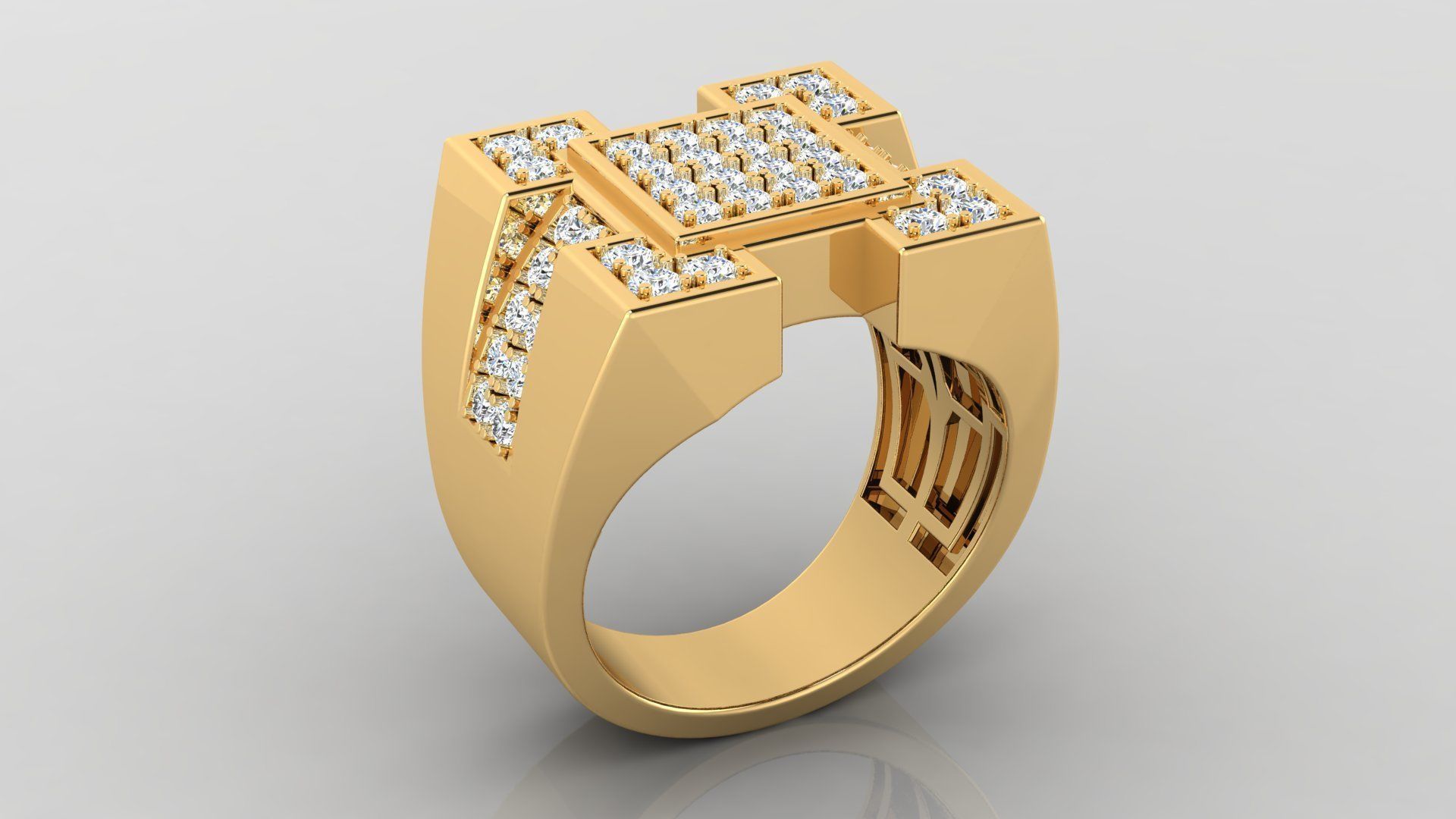 Ring M32 Mens luxury ring with gem 3D print model_1