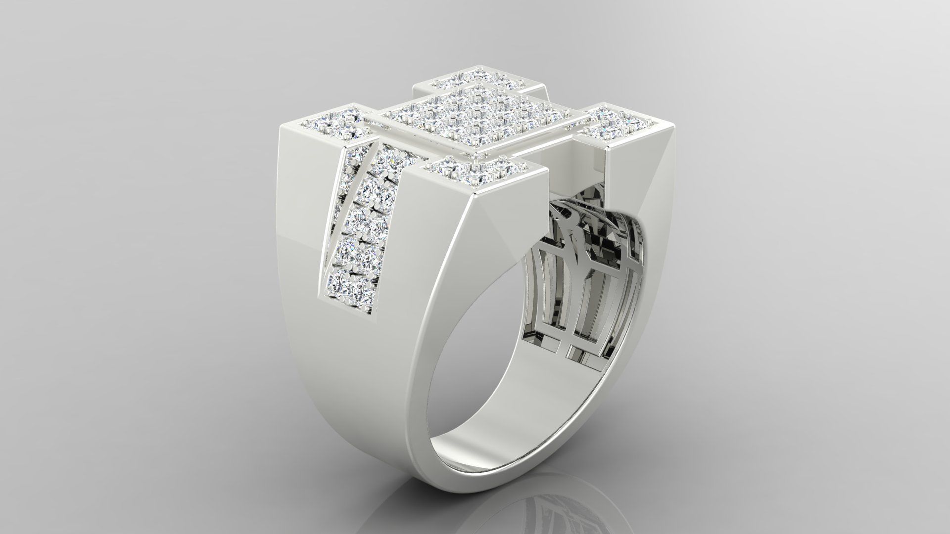 Ring M32 Mens luxury ring with gem 3D print model_22