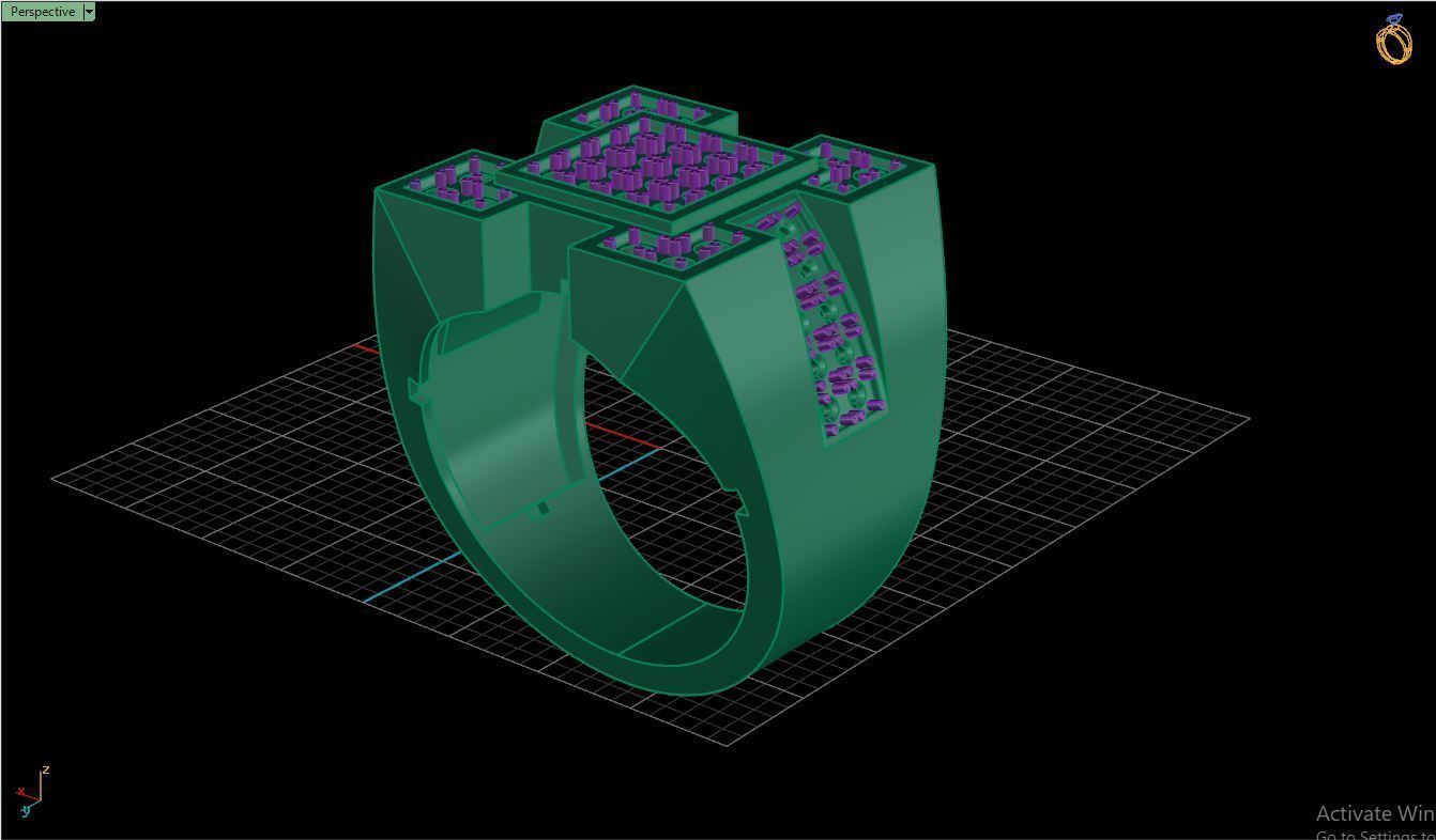 Ring M32 Mens luxury ring with gem 3D print model_42