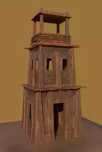 Low poly Watchtower wooden tower Low-poly 3D model