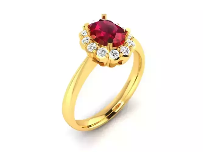 Solitaire Engagement Wedding Oval Stone Ring 3D print model