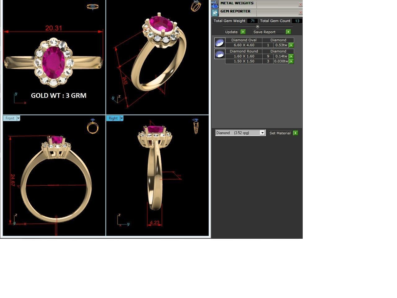 Solitaire Engagement Wedding Oval Stone Ring 3D print model_2