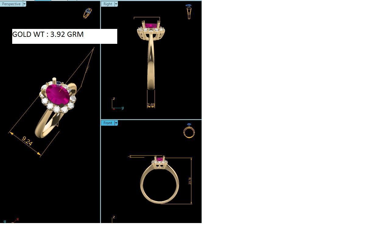 Solitaire Engagement Wedding Oval Stone Ring 3D print model_13