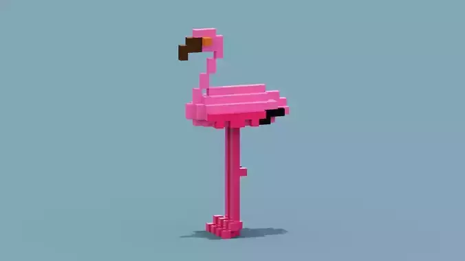Voxel Flamingo Low-poly 3D model
