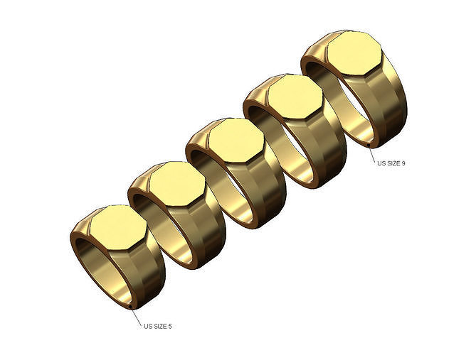 Octagonal signet ring US sizes 5to9 3D print model