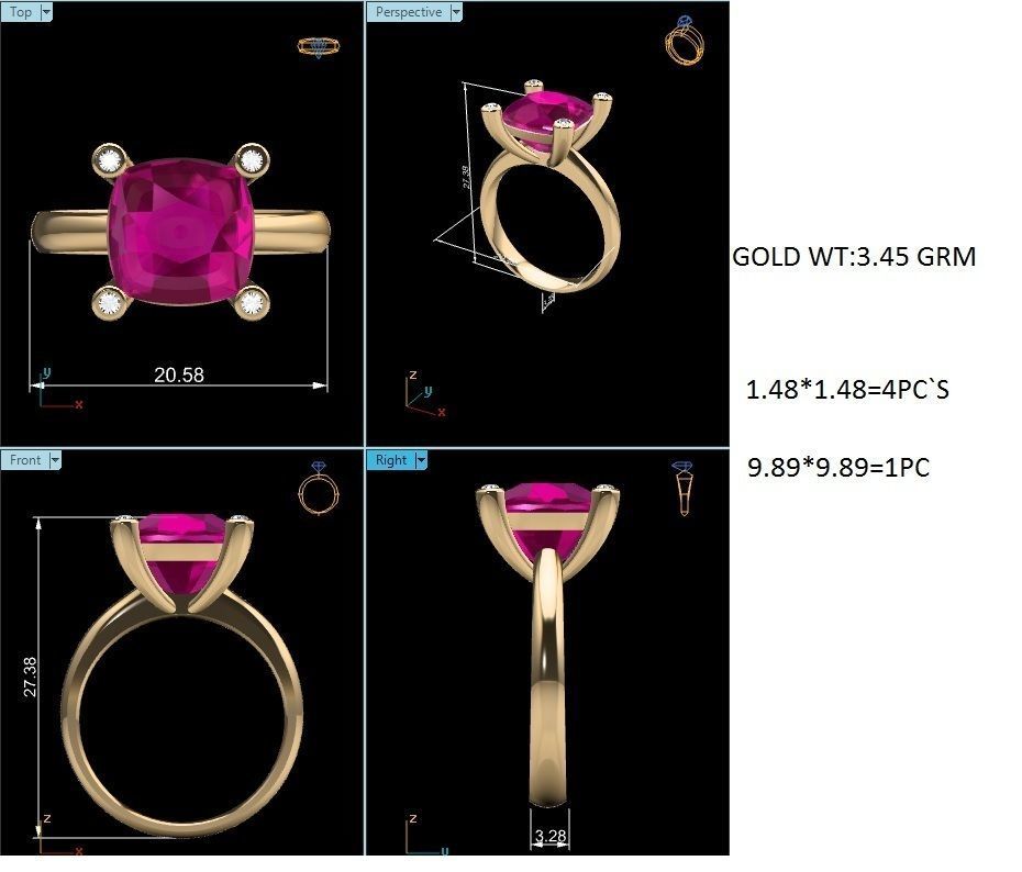 Solitaire Engagement Wedding Women Princess Ring 3D print model_9