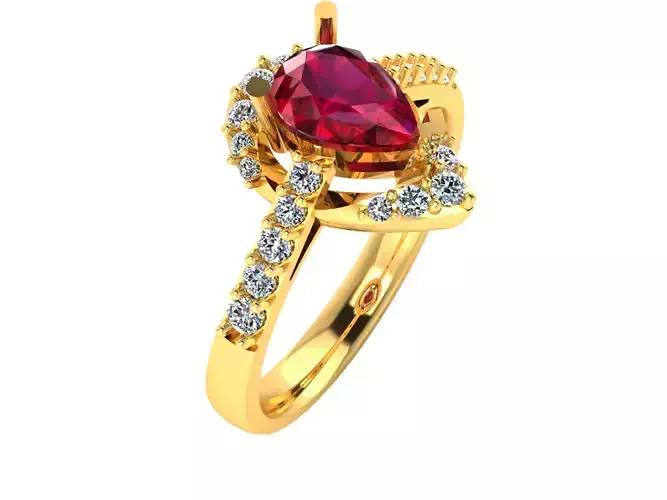 Solitaire Engagement Wedding Pear Stone Ring 3D print model