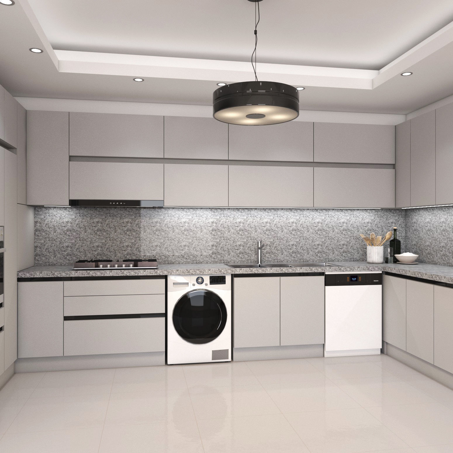 Kitchen modern with cabinets and appliances 3D model_2