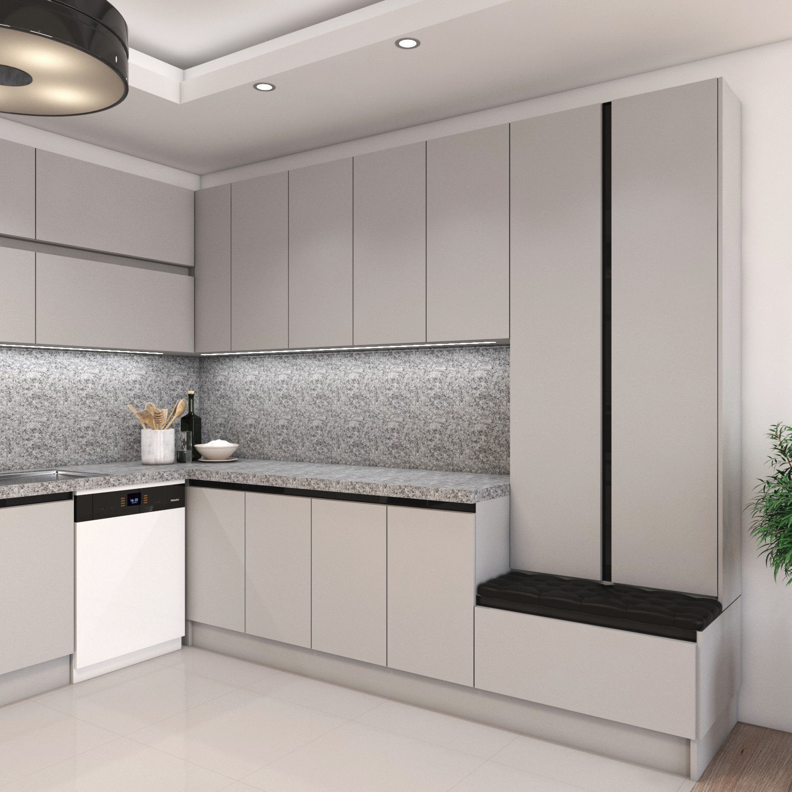 Kitchen modern with cabinets and appliances 3D model_3