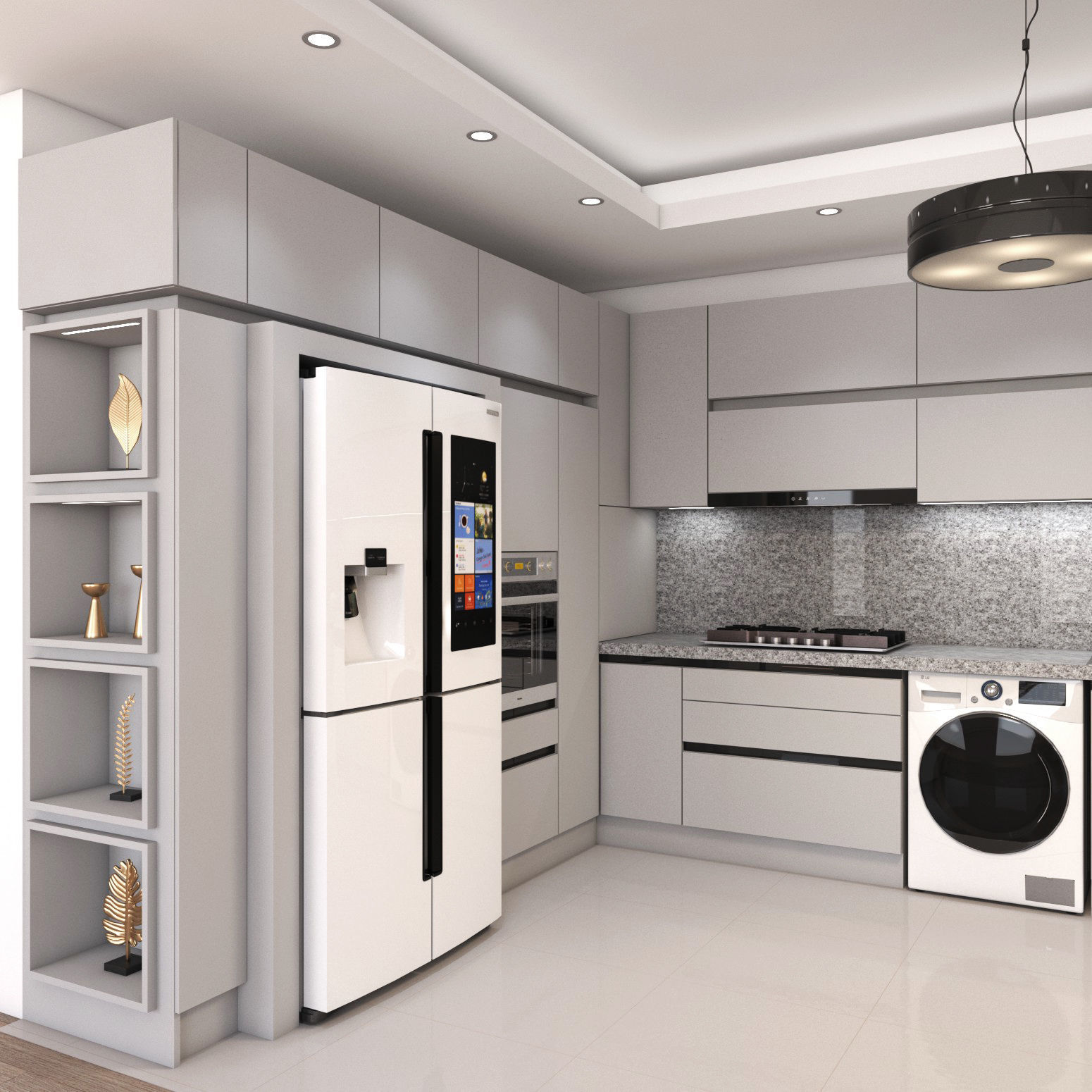 Kitchen modern with cabinets and appliances 3D model_1