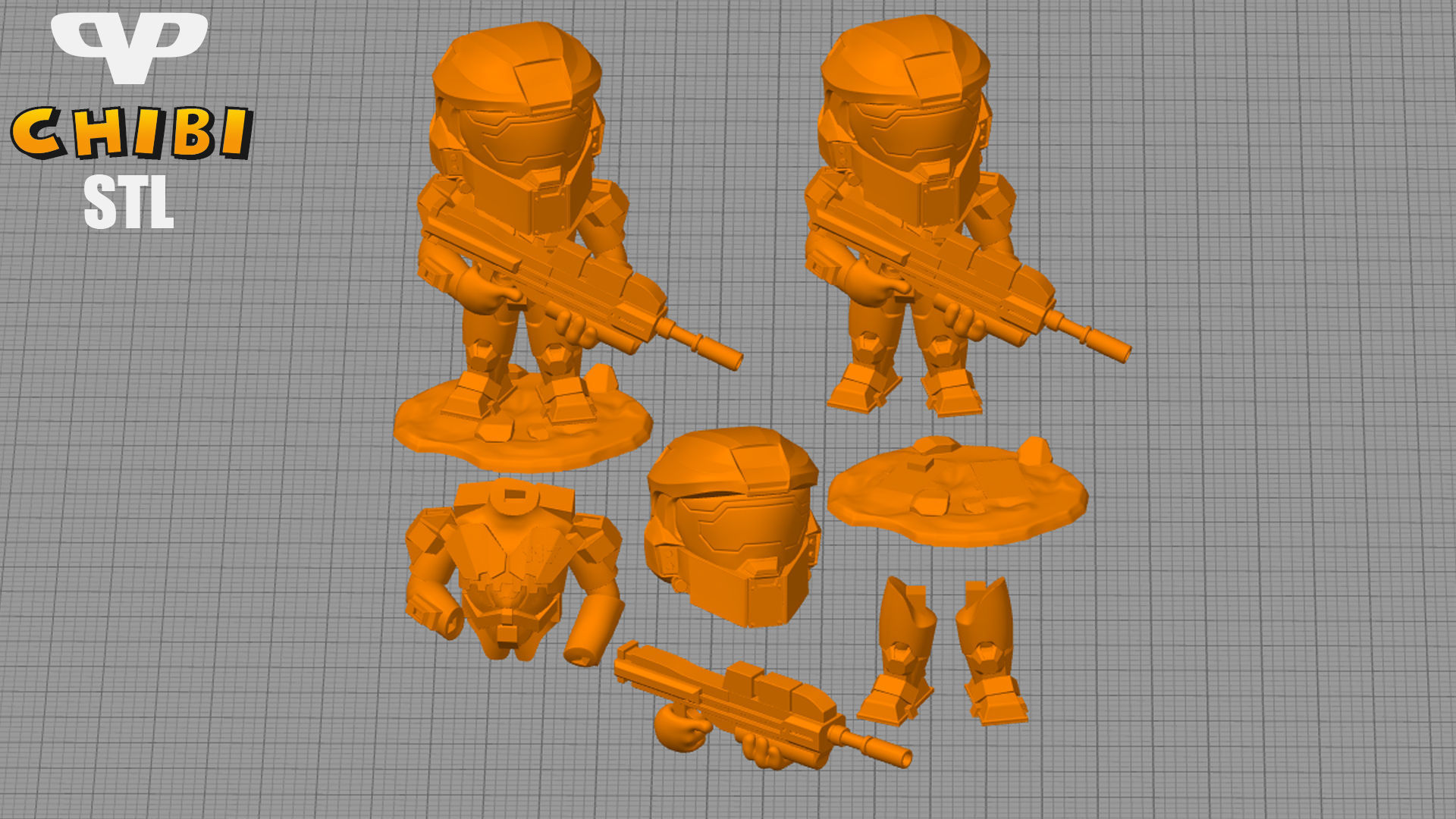 Master Chief Chibi Halo Chibi STL for 3D Printing ChibiSTL 3DXM 3D print model_1