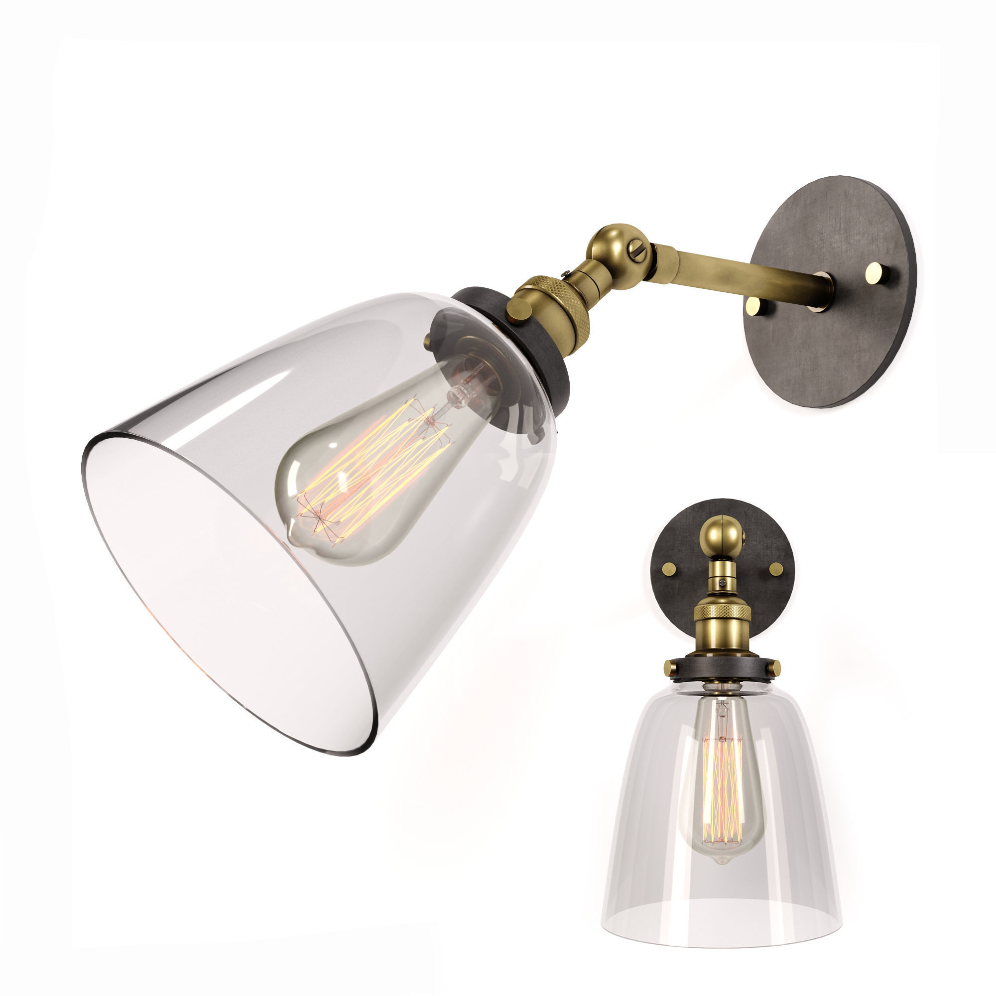 Clear Glass Swivel Shade Wall Lamp Low-poly 3D model_1