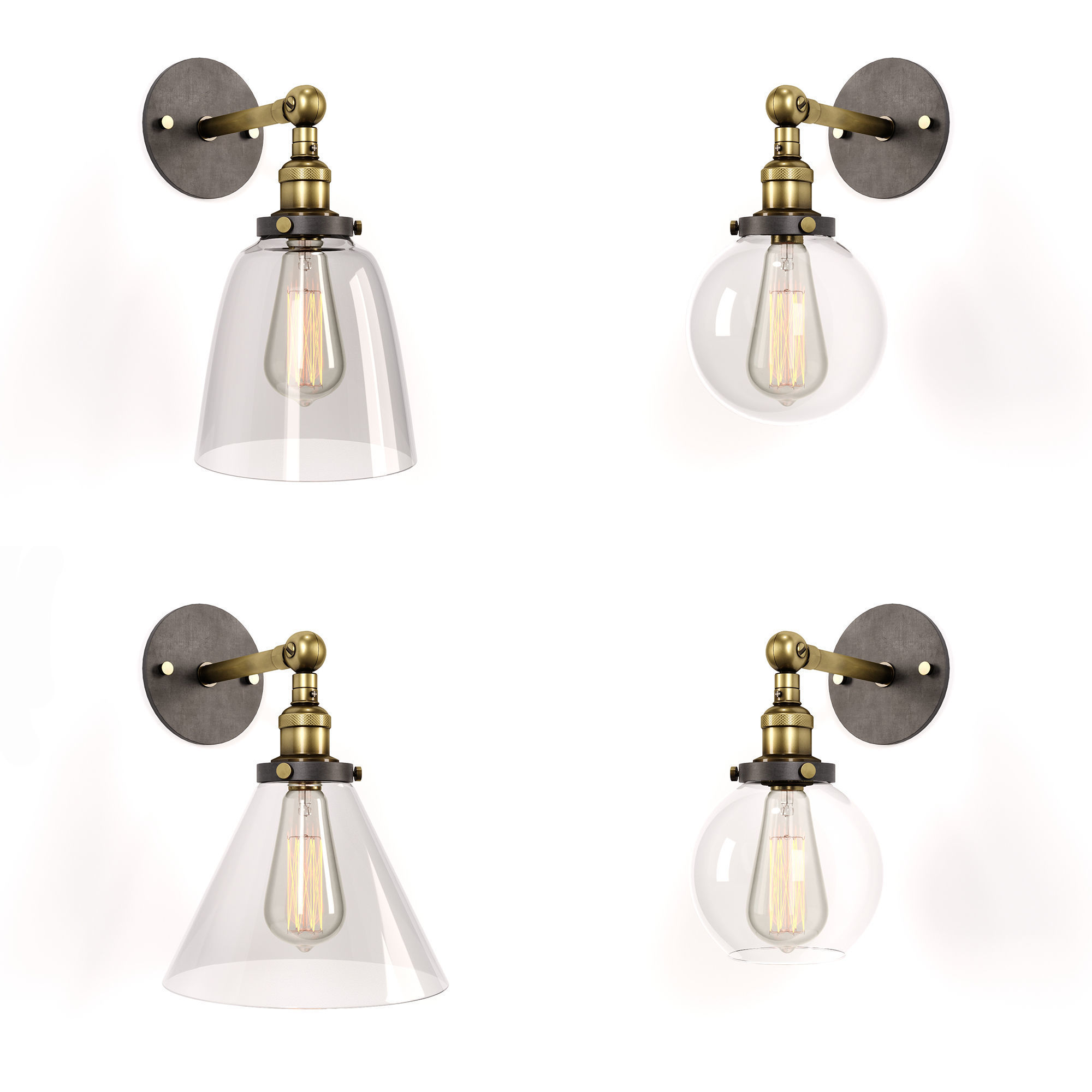 Clear Glass Swivel Shade Wall Lamp Low-poly 3D model_2