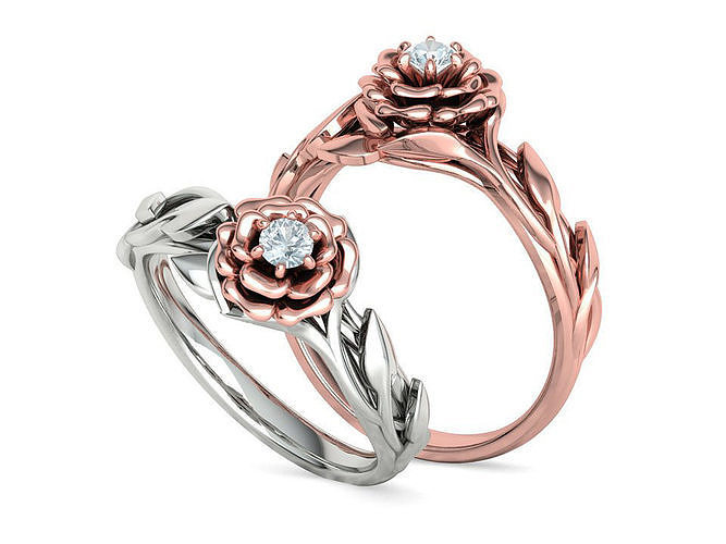 Leaves Floral Engagement Ring with 3mm stone setting 3D print model