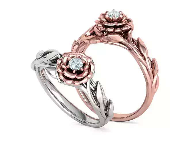 Leaves Floral Engagement Ring with 3mm stone setting 3D print model