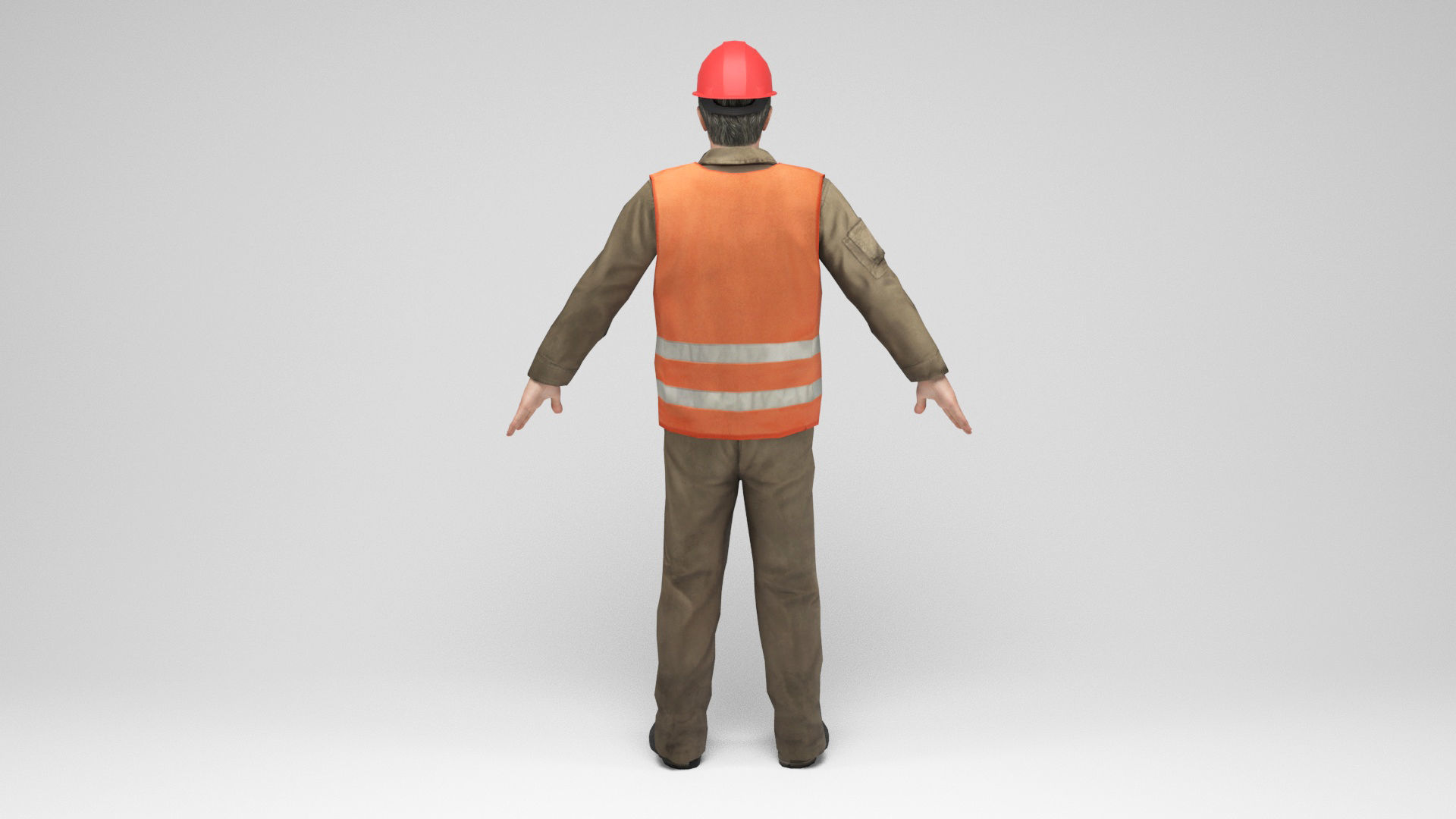 Worker 2 construction in orange vest Low-poly 3D model_4