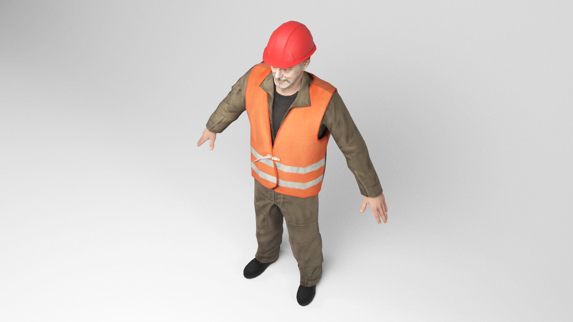 Worker 2 construction in orange vest Low-poly 3D model_5