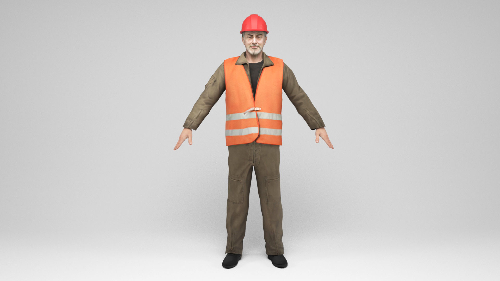 Worker 2 construction in orange vest Low-poly 3D model_2