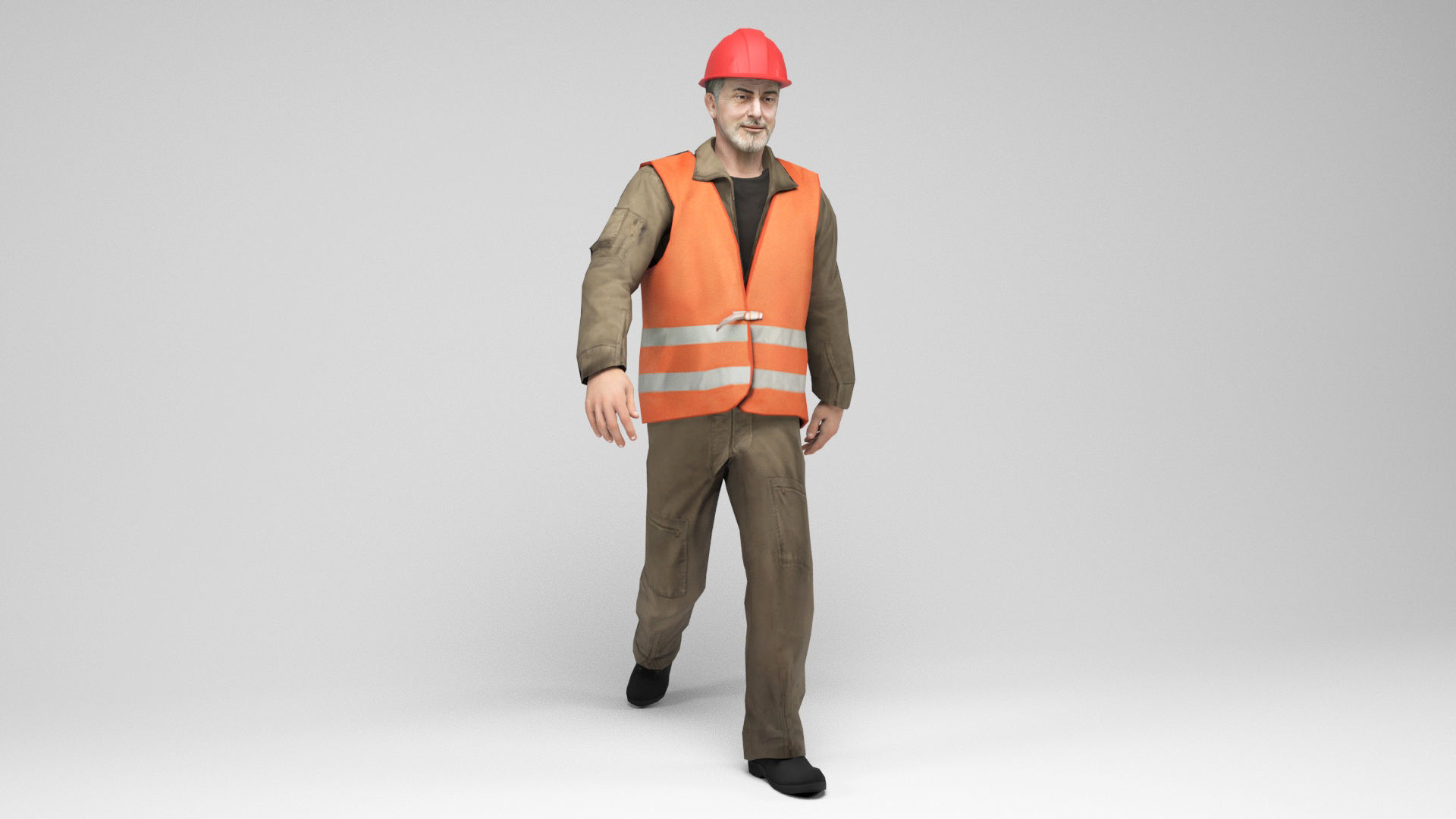 Worker 2 construction in orange vest Low-poly 3D model_7