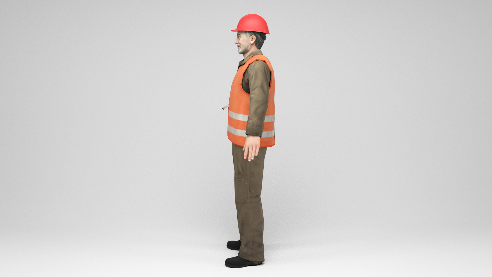 Worker 2 construction in orange vest Low-poly 3D model_3
