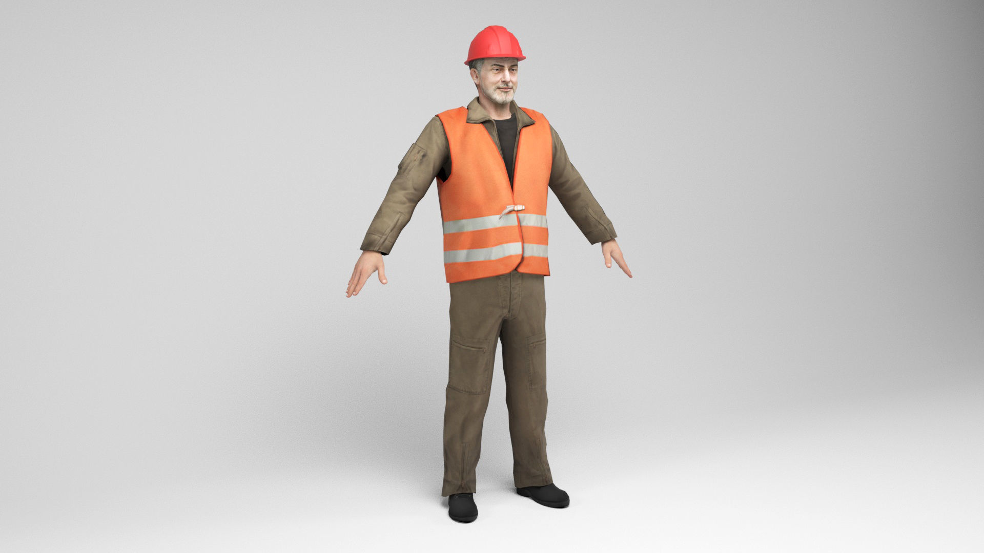 Worker 2 construction in orange vest Low-poly 3D model_1