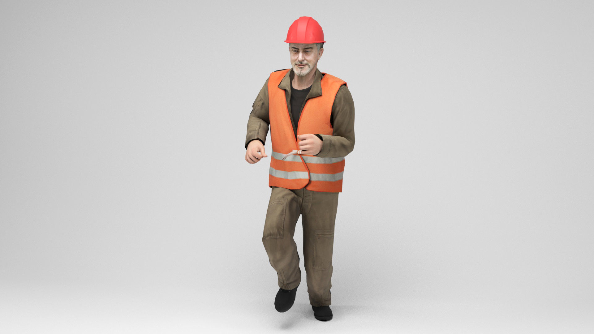 Worker 2 construction in orange vest Low-poly 3D model_10